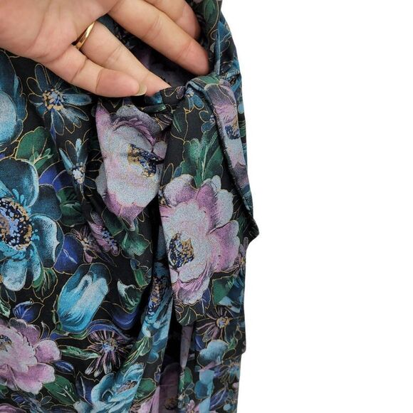 Vtg 80's Womens Dress Set Strapless Smocked Sweetheart Faux Wrap Floral Blk XS - Picture 5 of 13